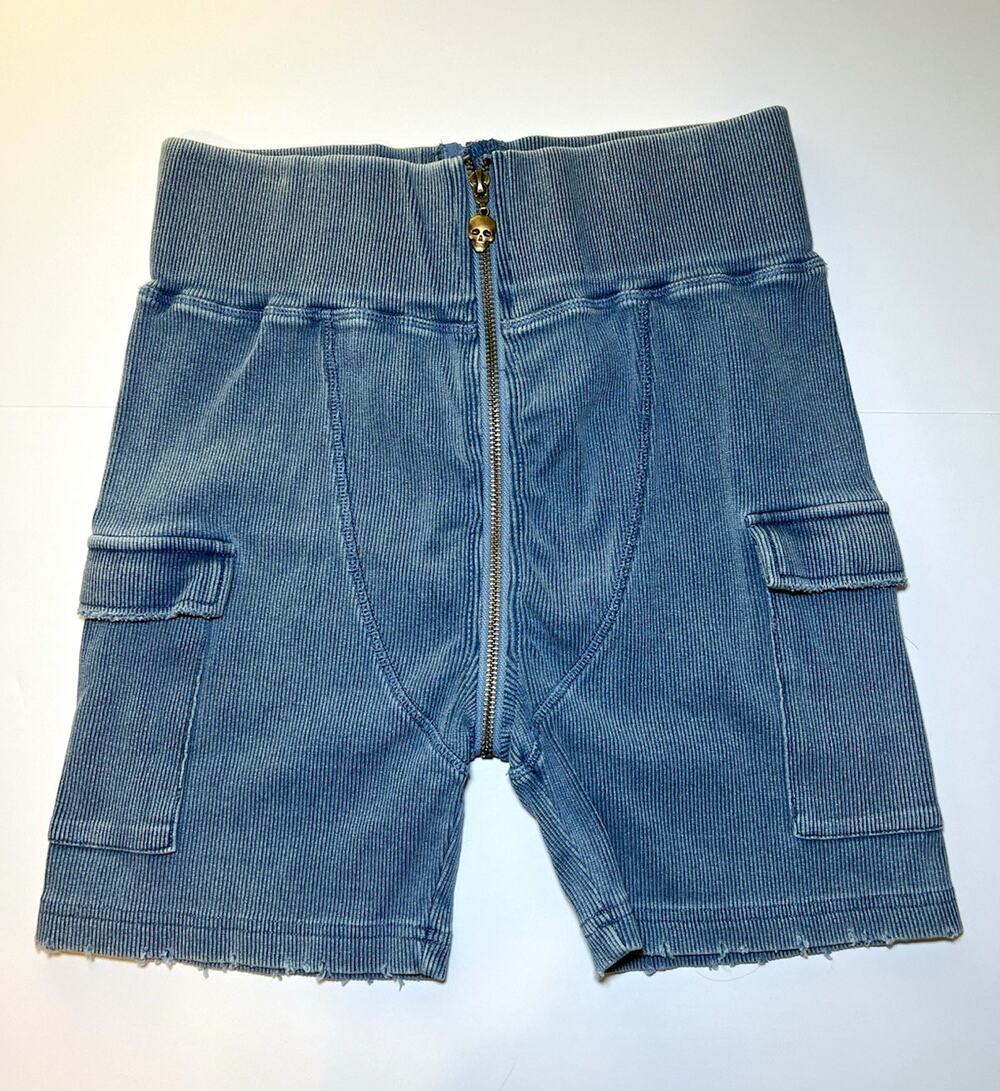 Tordrobes High Rise Knit Cargo Shorts Women’s L Blue Zip Front Pockets